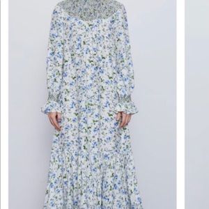 Zara Floral Blue White Rustic Long Midi Dress XXL